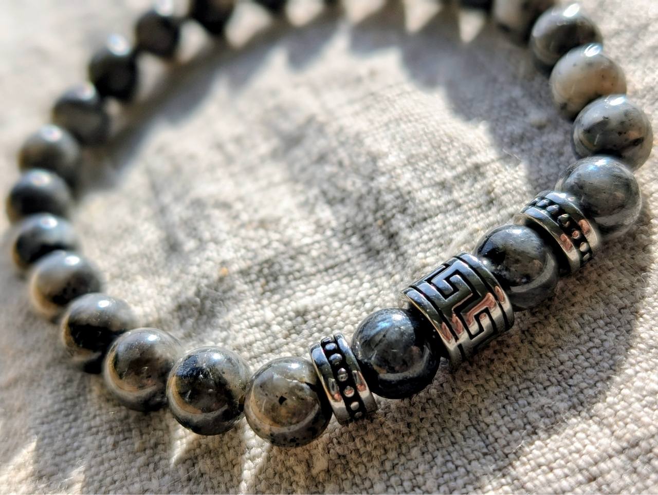 Bracelet homme pierres naturelles hématite acier inoxydable bijoux fait main France Artesama