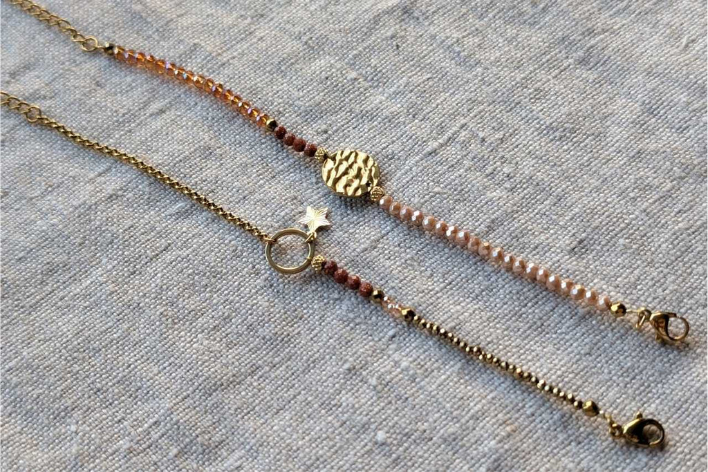 Bracelet perles nude irisé et terracotta doré femme, bijou raffiné collection Éclat d’automne Artesama