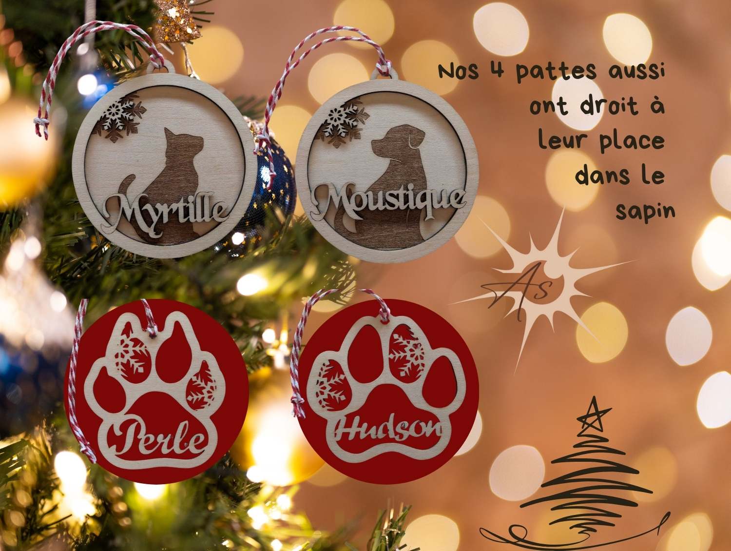 décorations noël sapin oules personnalisées animaux