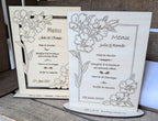 Menu de mariage en bois gravé et personnalisé | Floral élégant