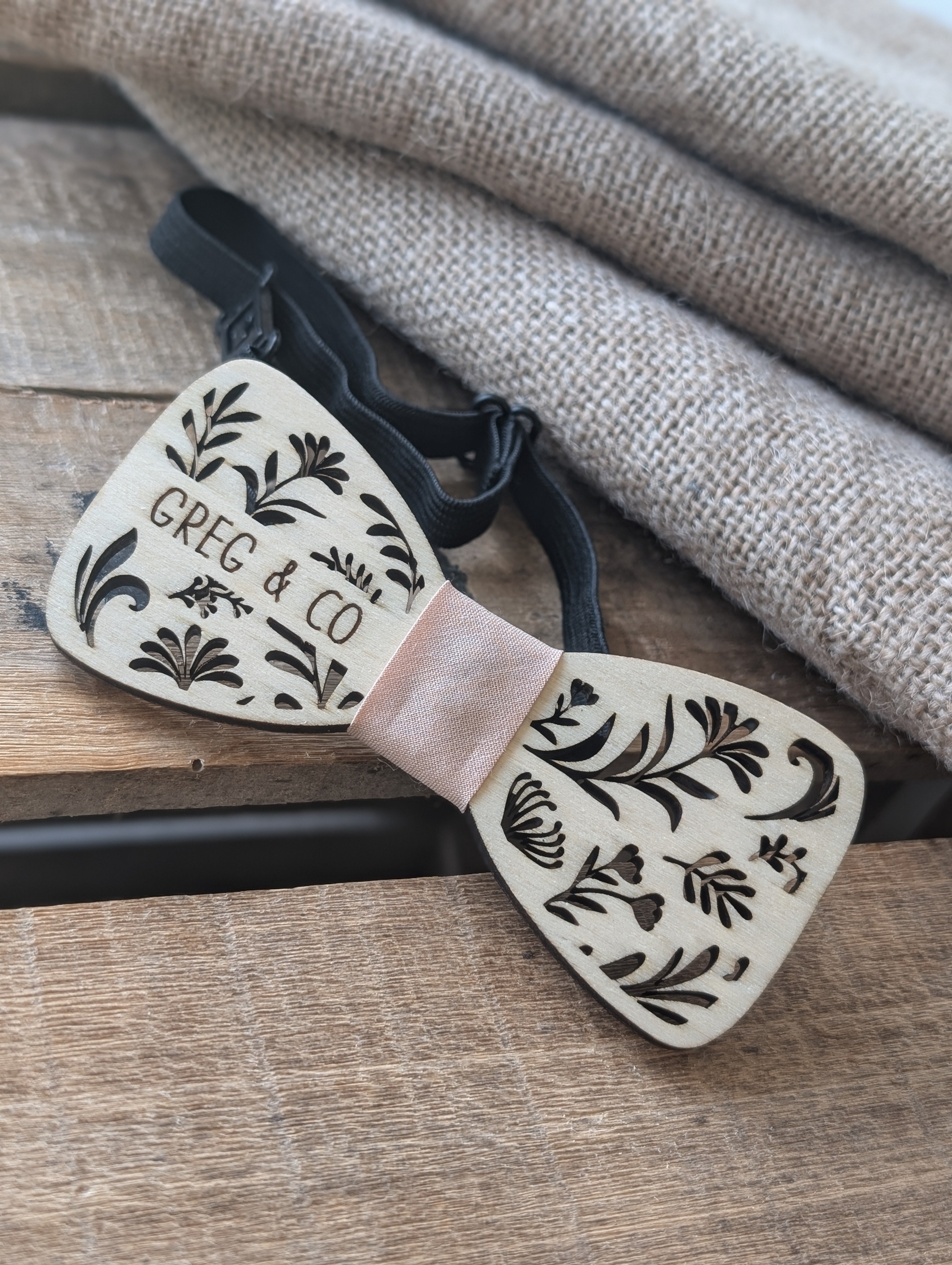 nœud papillon champêtre homme idéal mariage cadeau fête des pères, Noël, anniversaire, EVG. personnalisé avec prénom gravé, date ou initiales 