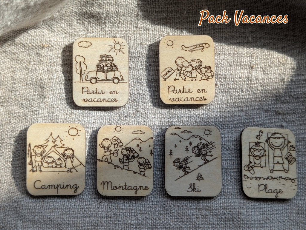 pack vacances pour semainier en bois enfant personnalisé et modulable par aimants