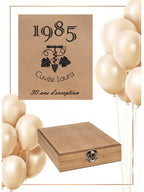 Gravure laser personnalisée Millésime 1985 Cuvée Laura sur couvercle coffret bois vin