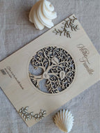 Arbre de vie bois laser 3D cœurs prénoms titre message personnalisé cadeau grands-parents — Artesama