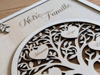 Arbre de vie bois relief 3D fond foncé prénoms cœurs gravés laser personnalisé famille — Artesama