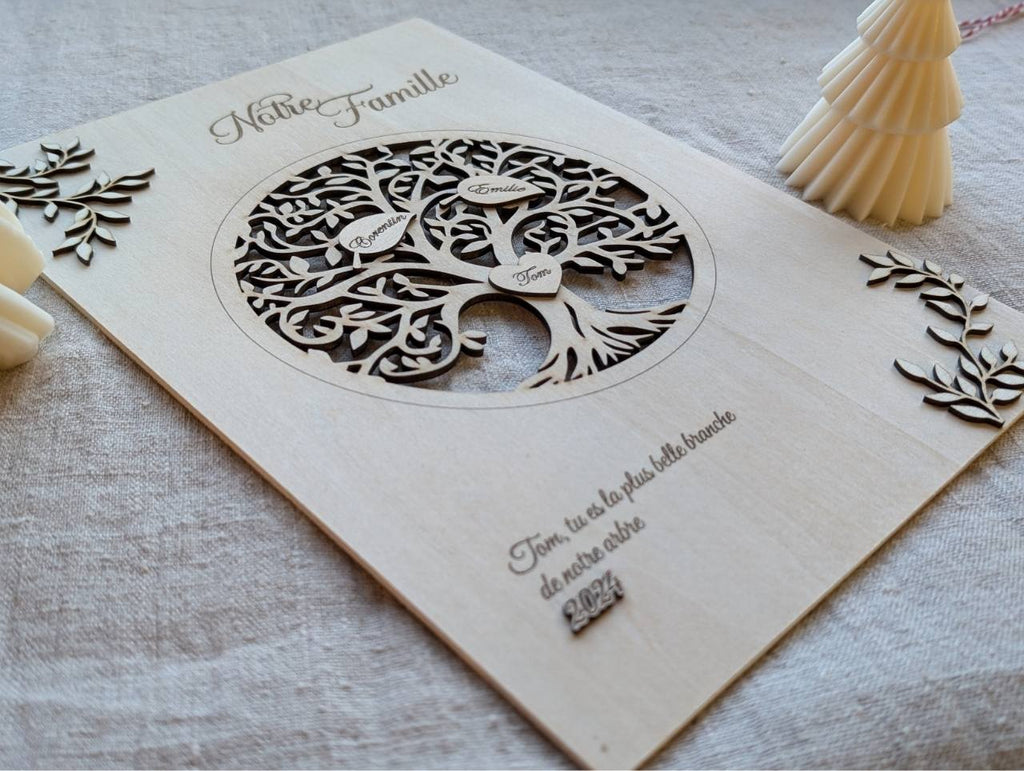 Cadeau grands-parents arbre de vie bois personnalisé prénoms petits-enfants gravé laser — Artesama