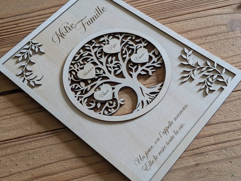 Décoration murale arbre de vie bois gravé personnalisé prénoms famille cadeau original — Artesama