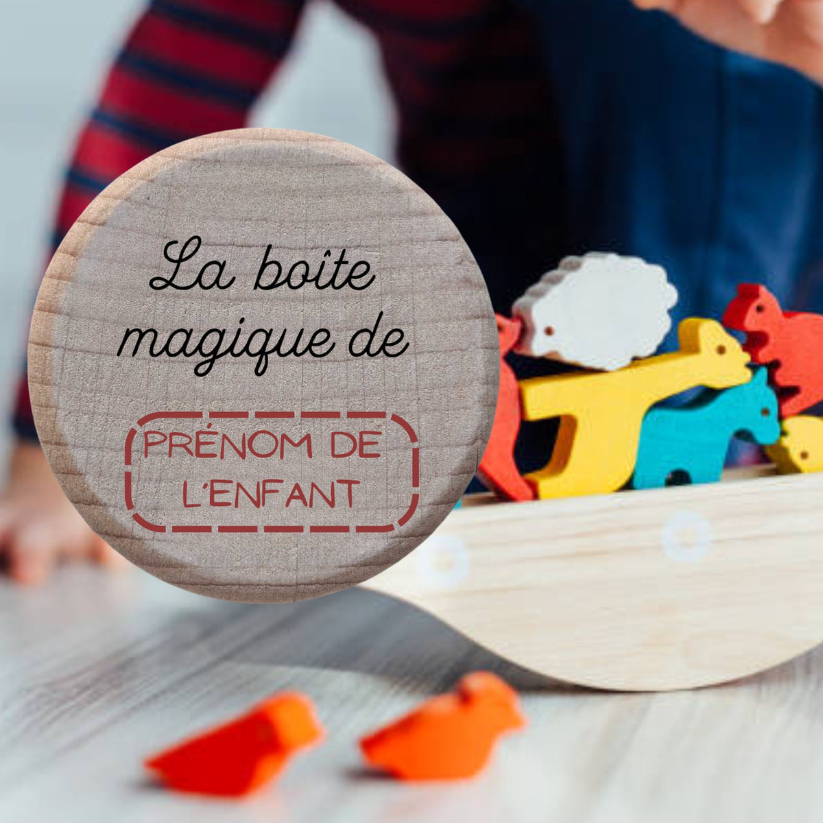 Boîte en bois personnalisée « La boîte magique de » et le prénom de l’enfant, cadeau de naissance ou de baptême