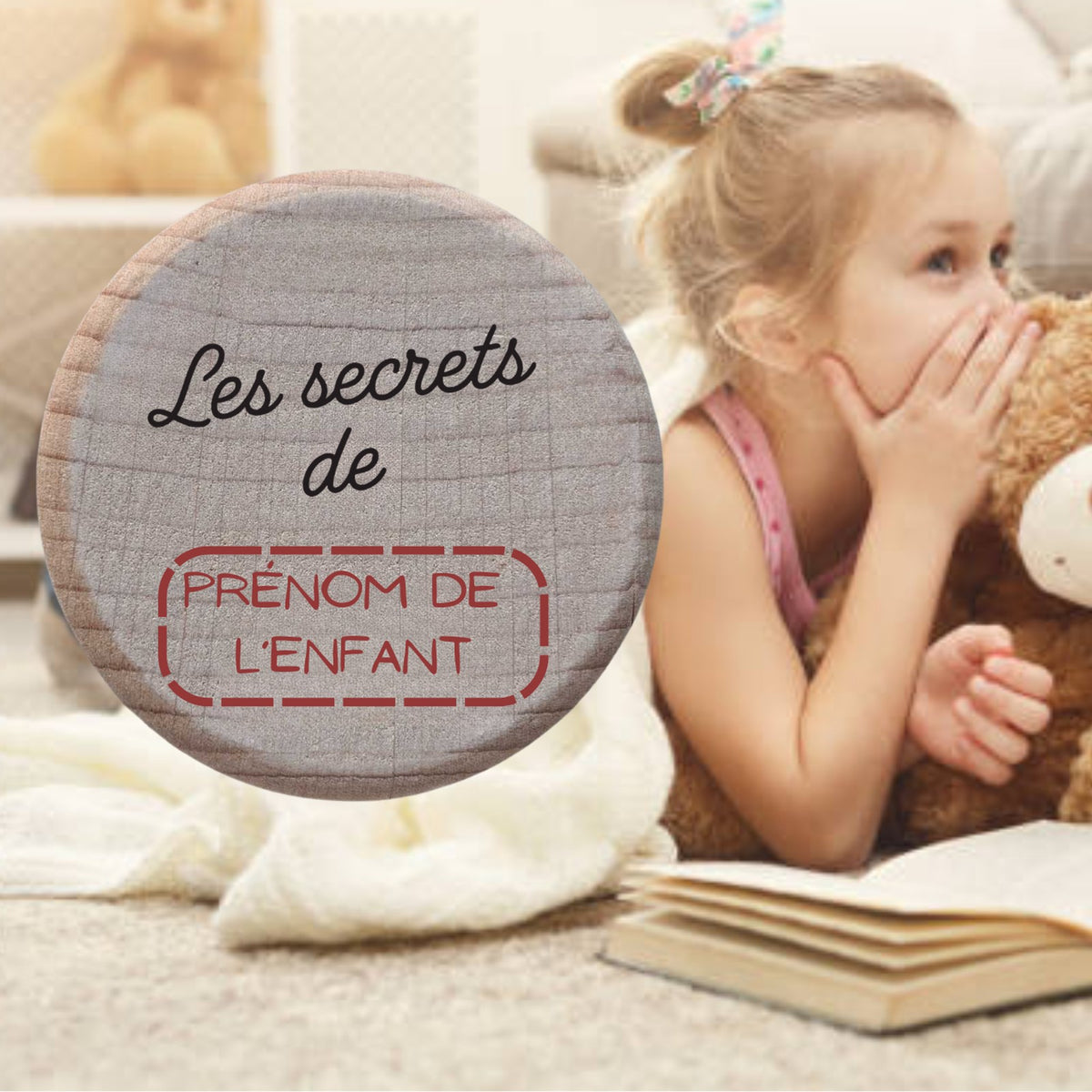 Boîte à secrets en bois gravée « Les secrets de » et le prénom de l’enfant, cadeau d’anniversaire