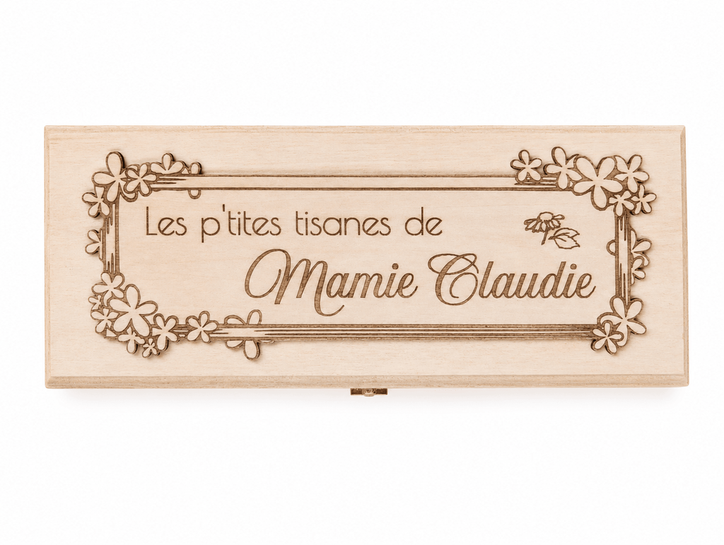 boîte à thé déco fleurs gravure prénom personnalisé