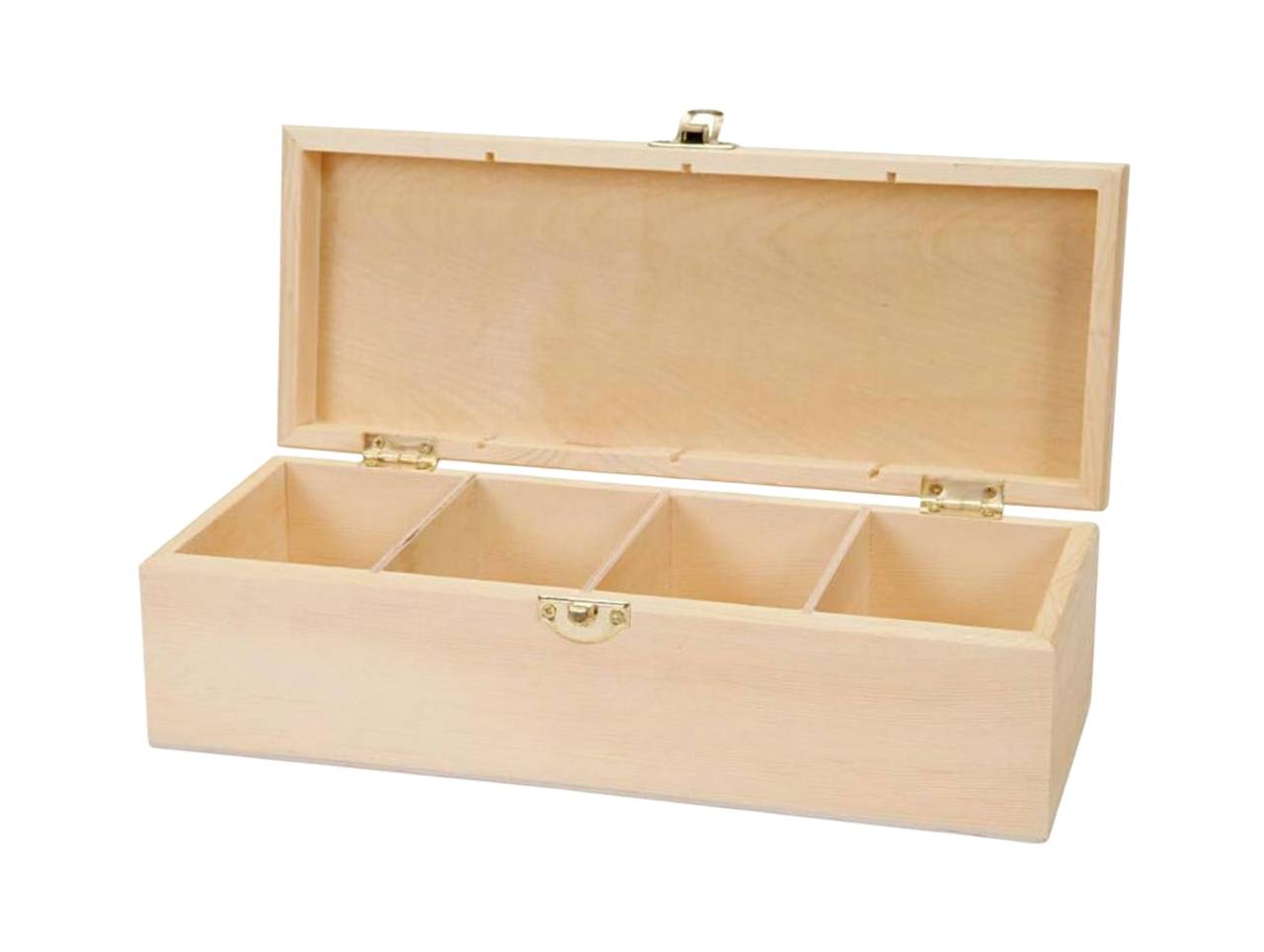 Boîte rangement thé bois 4 compartiments intérieur brut naturel organiseur tisanes