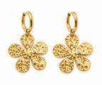 boucles d'oreille en acier inoxydable doré hypoallergénique fleurs martelées texturées présentées sur fond blanc