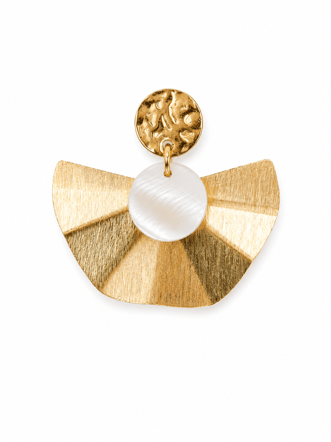 boucles d'oreille éventail doré et perle de nacre bijou en acier inoxydable inaltérable