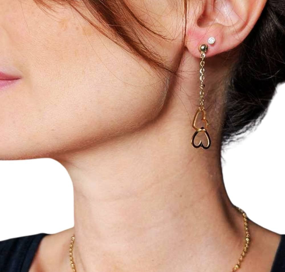 boucles pendantes femme acier inox doré cœurs entrelacés 