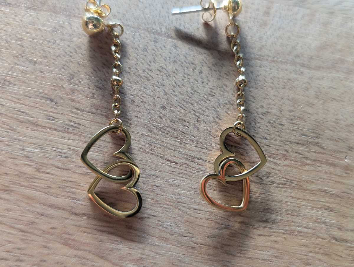 boucles d'oreille coeurs cadeau unique femme doré acier hypoallergenique