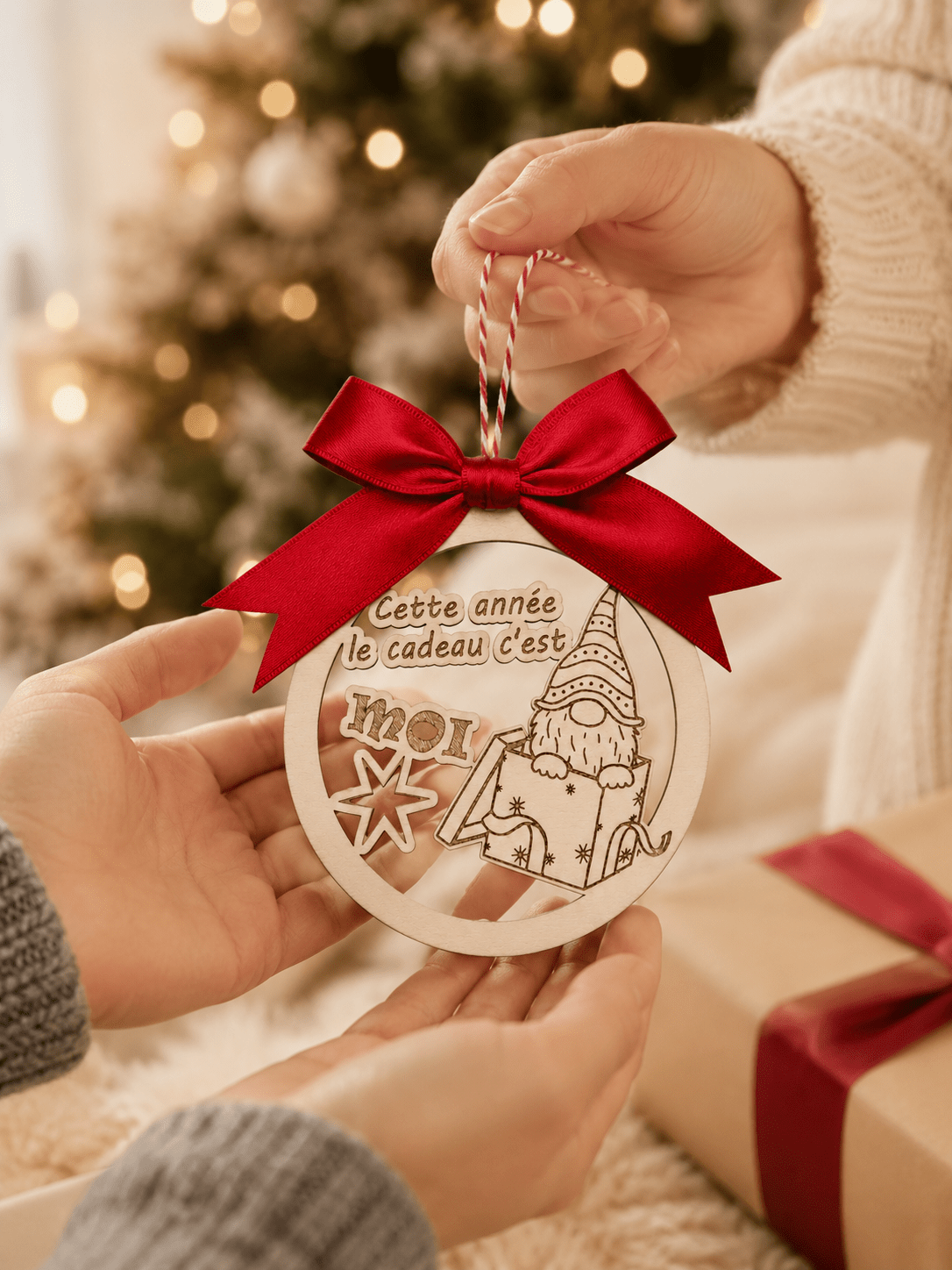 Cadeau naissance original boule de Noël bois gravée premier Noël bébé gnome — offrir Artesama