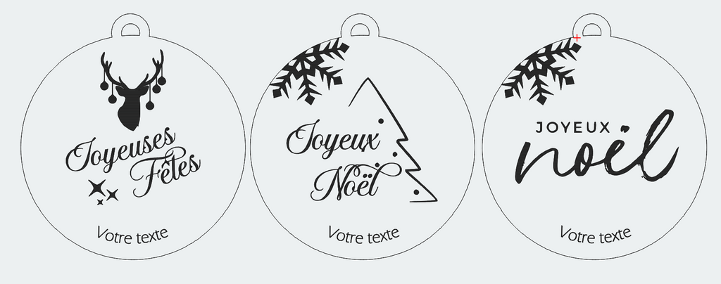Boule Noël bois personnalisable 3 modèles sapin élan flocon joyeux noël gravure texte personnalisé