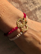 Bracelets rouge et nude portés perles facetées bijoux en acier inoxydable de qualité