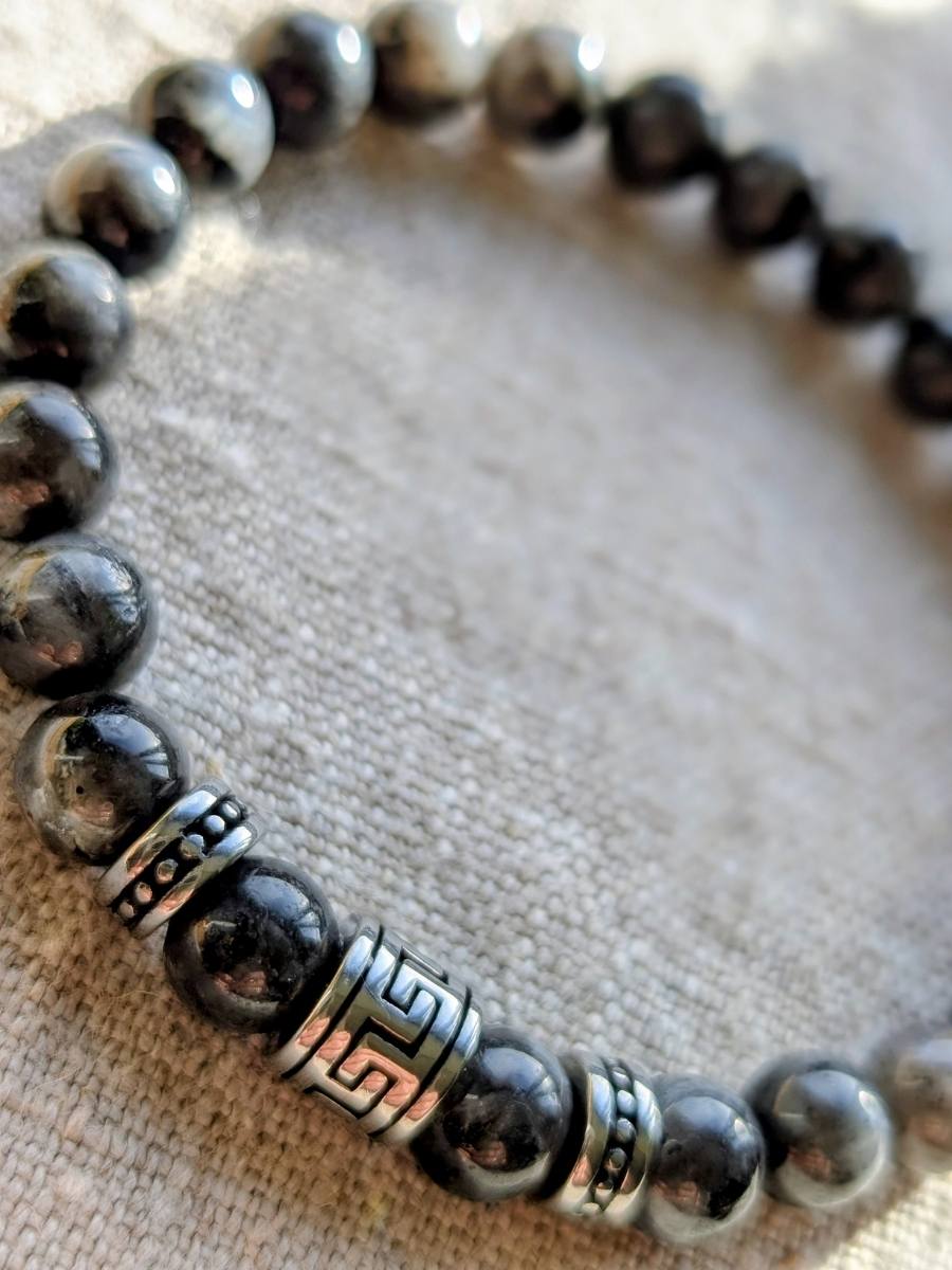Bracelet Labradorite Noire Homme - Perles & Acier