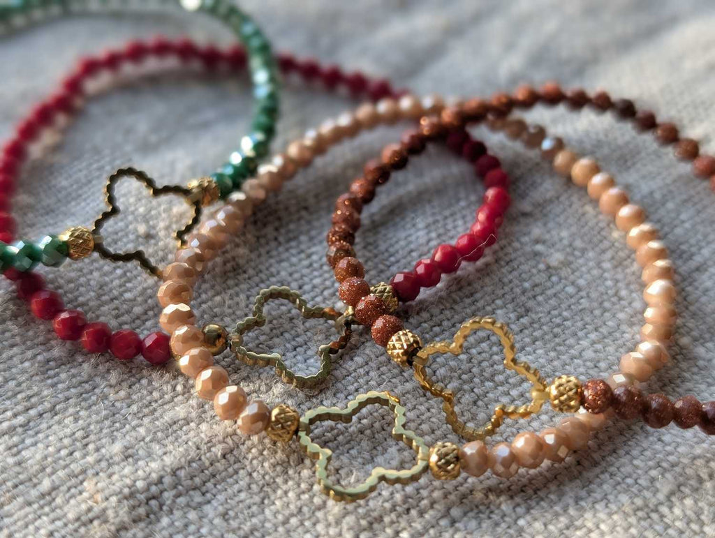 bracelets nude terracotta vert lagon trèfle acier inoxydable doré 