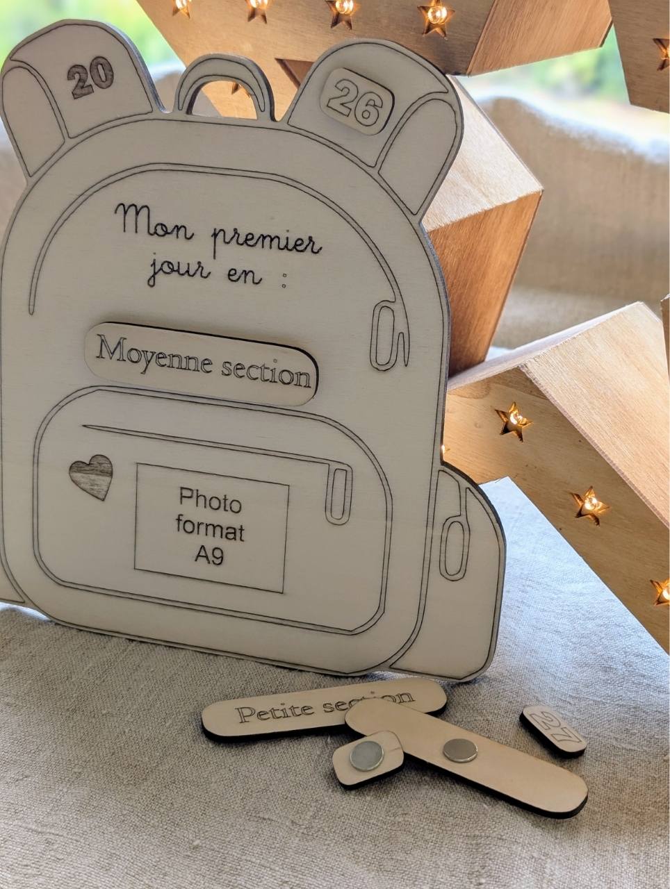 Cartable personnalisé en bois  – Premier jour