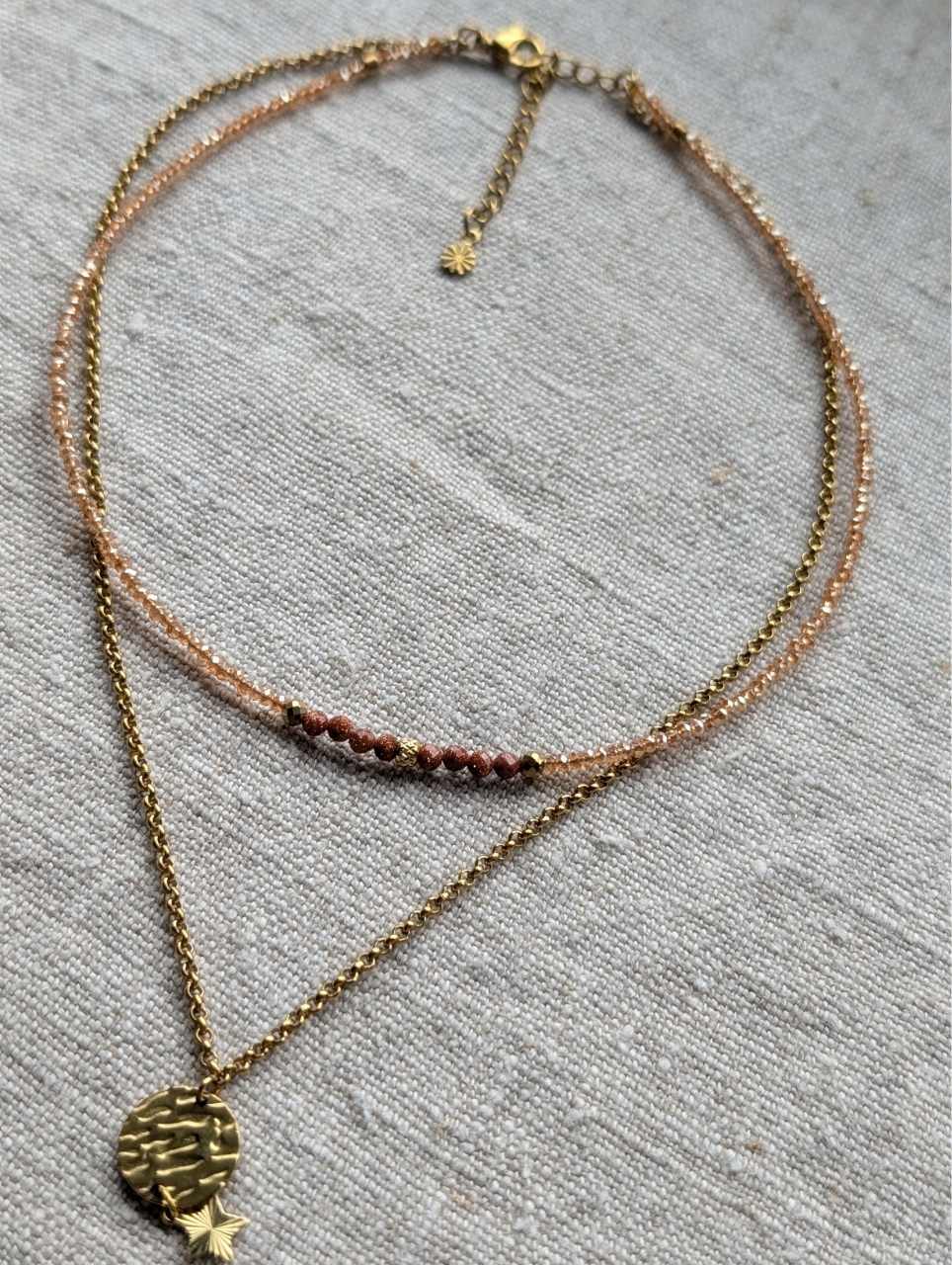 Collier 2 rangs doré – Éclat d’automne raffiné et féminin ✨