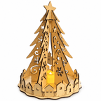 Grand sapin de Noël en bois 27 cm avec village de maisonnettes et bougie LED