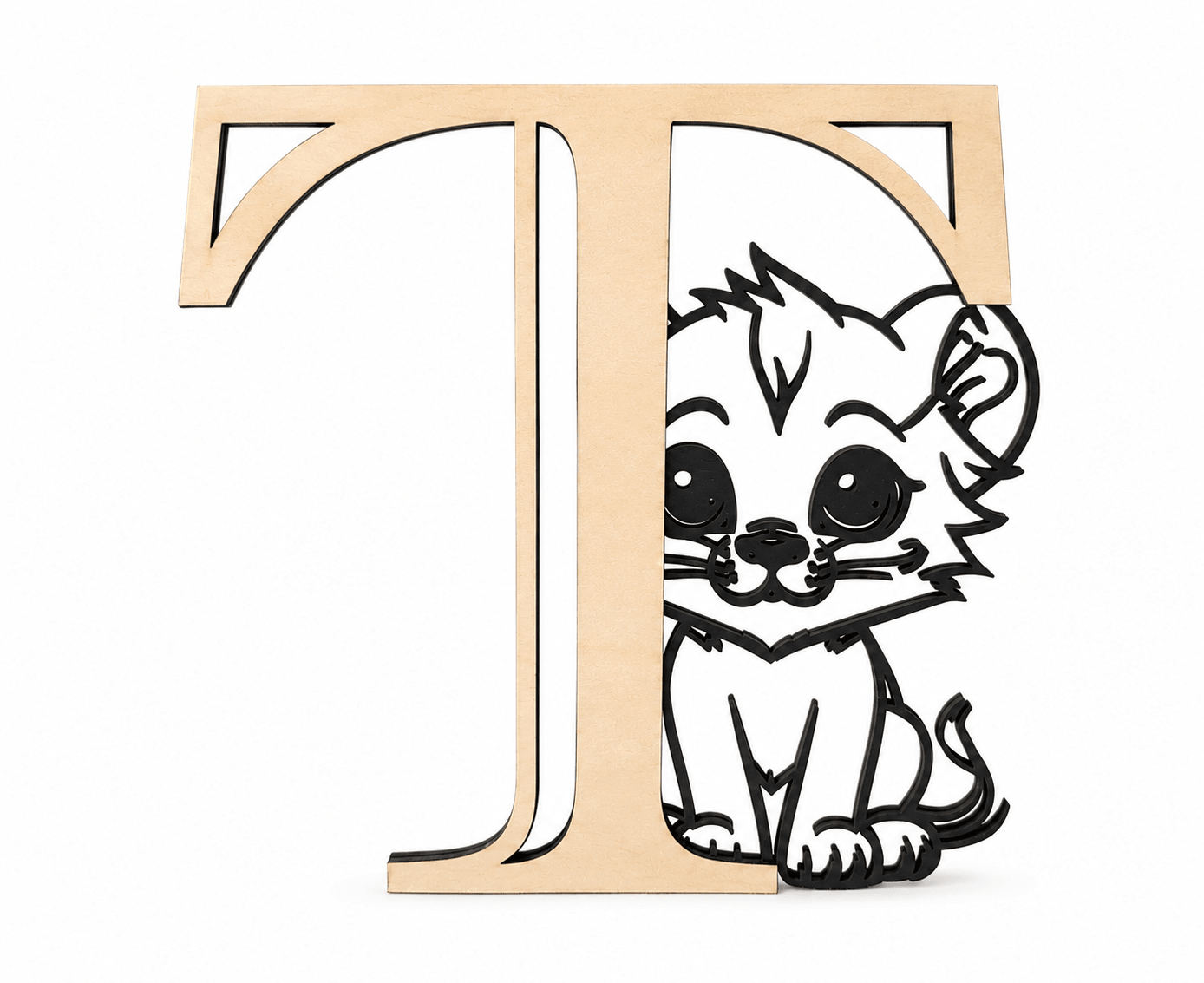 lettre en bois prénom chambre personnalisé avec lionceau vue sur fond blanc