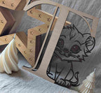 Lettre prénom bois découpée laser personnalisée lionceau couleur chocolat déco chambre enfant fait main