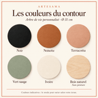 Palette des 6 couleurs de contour de l'arbre de vie personnalisé Artesama : noir, noisette, terracotta, vert sauge, ivoire et bois naturel