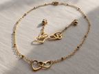 bijoux dorées collier cœurs entrelacés et boucle d'oreille pendantes assorties en acier inoxydable 