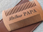 Peigne barbe bois dimensions 9.7 cm étui cuir 11.5 cm cadeau homme personnalisé gravure