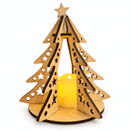 Petit sapin de Noël étoilé en bois 12 cm avec bougie LED