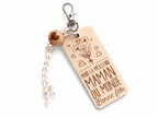 porte clefs gravé en bois avec perle cœur er cordon blanc et doré bouquet de fleurs pour la meilleure maman du monde bonne fête