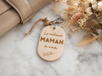 Porte-clés bois gravé laser La Meilleure Maman du Monde avec cordelette colorée et perle bois, cadeau fête des mères