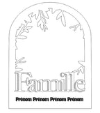 Lanterne lumineuse LED en bois personnalisée avec silhouette famille gravée, feuillage décoratif et prénoms gravés sur la face avant