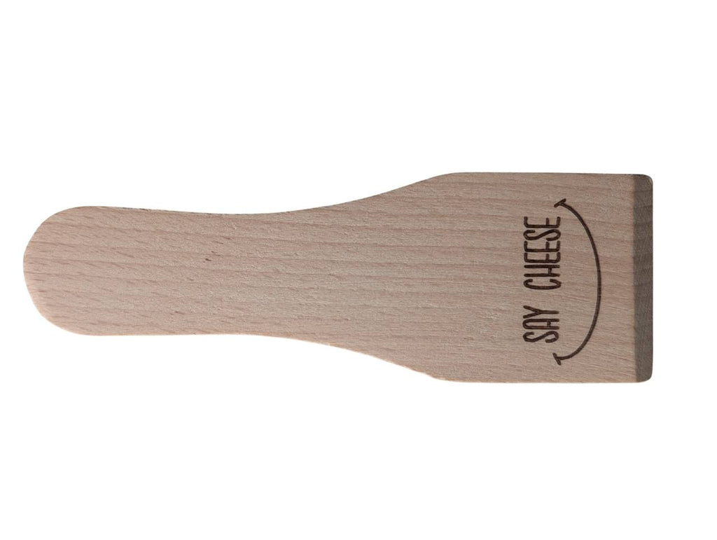 Spatule raclette bois gravée say cheese jeu de mots fromage humour