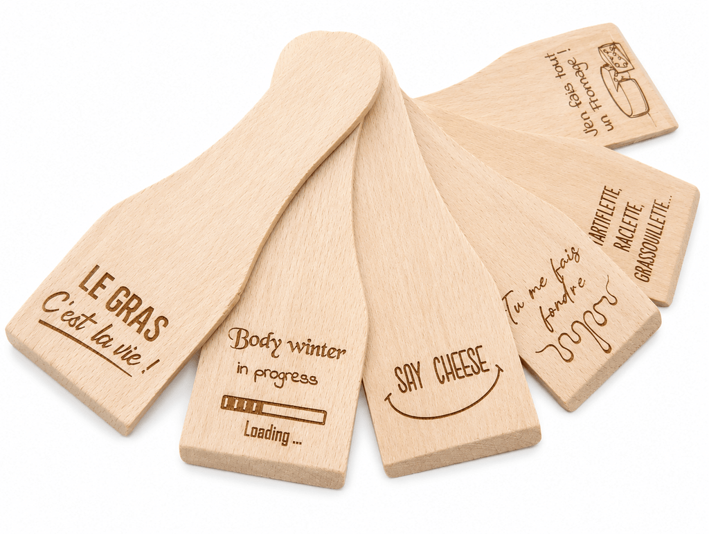 coffret spatules à raclette humoristiques 6 versions cadeau idéal crémaillère anniversaire Noël