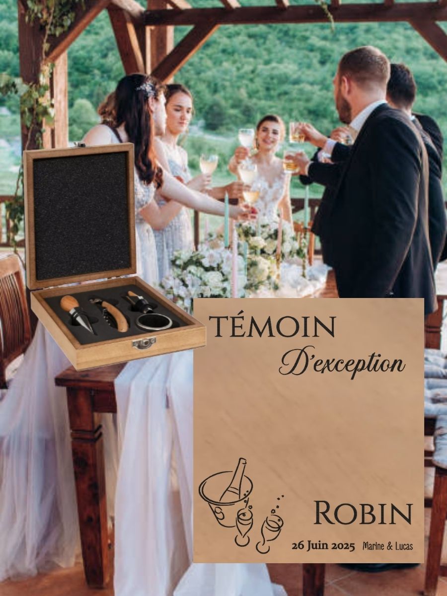 Coffret témoin mariage Témoin exception prénom gravé date gravure laser bois