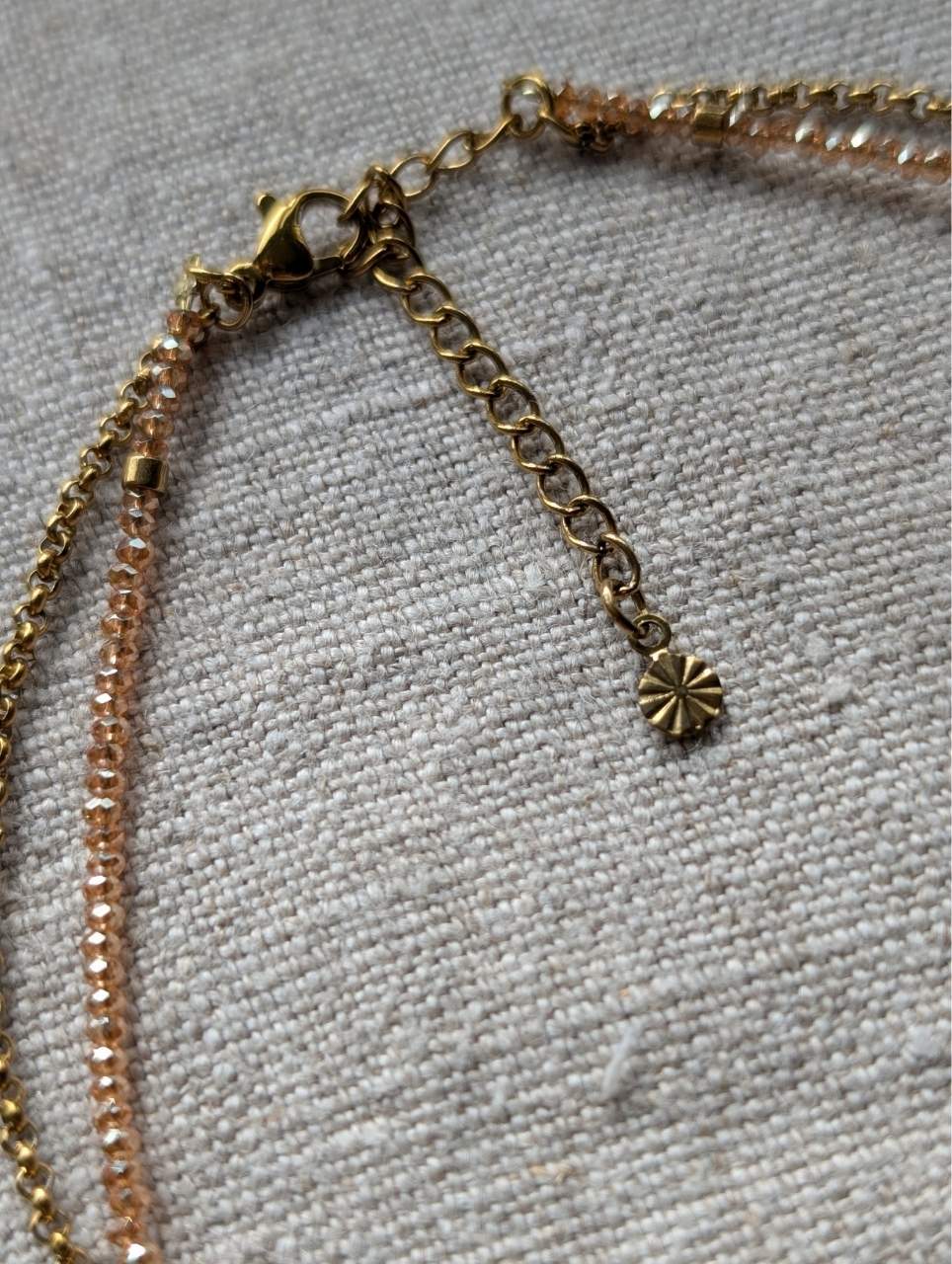 Fermoir et chaînette d'extension 7 cm du collier 2 rangs doré, acier inoxydable durable